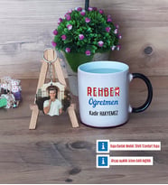 Rehber Öğretmen Kupa Bardak Beyaz ve Fotoğraflı Ahşap Anahtarlık Hediye (Model 9)