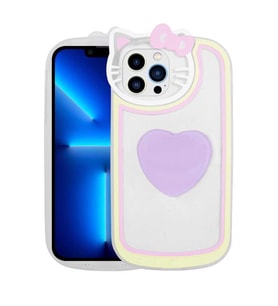 Uyumlu Model Apple iPhone 13 Pro Kılıf Kedi Figürlü Pop Soketli Kapak (Lila)