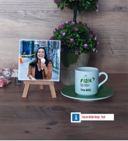 Fizik Öğretmeni Fotoğraflı Dekoratif Taş, Ahşap Altlıklı Türk Kahvesi Fincanı Hediye Öğretmenler Günü Hediyesi (Model 9)