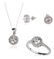 925 AYAR GÜMÜŞ ETRAFI SIRALI TEK ZİRKON TAŞLI SET (Rose)