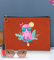 BK Gİft Yaz Temalı-5 Astarlı Portföy Çanta 30x21cm(12 Renk Seçeneği), Baskılı El Çantası, Organizer Çanta (Kiremit)