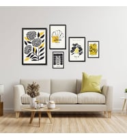 5'li Ahşap Lamine Çerçeveli Mdf Tablo Seti Modern Art Çizgisel (Siyah)