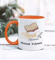 Tarih Öğretmeni Tasarımlı Kişiye Özel Kupa Bardak (Turuncu)