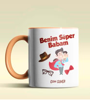 Kişiye Özel Benim Süper Babam Tasarımlı Siyah Kupa Bardak (Turuncu)