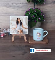Unicorn Fotoğraflı Dekoratif Taş, Ahşap Altlıklı Türk Kahvesi Fincanı Hediye (Model 1)