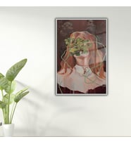 Metal Çerçeveli Cam Psikoloji Poliklinik Tablo Kızıl Kadın Silüeti (Gümüş)