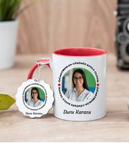 Öğretmenler Gününe Özel Fotoğraflı Kupa Bardak ve Anahtarlık (Kırmızı)