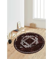 Dijital Baskılı Kaymaz Taban Yıkanabilir Yuvarlak Salon Halısı Koridor Halısı Paspas NDY-SD-1051 (Bordo)