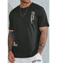 Erkek Belive in Yourself Baskılı Oversize Tshirt (Siyah)