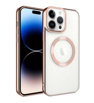 Apple iPhone 14 Pro Max Kılıf Magsafe Köşeleri Renkli Lüx Şeffaf Kamera Korumalı Silikon Kapak (Rose)