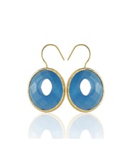 Kadir Jewellery 22 Ayar Altın Kaplama Kadın Taşlı Küpe -El İşçiliği Ve Hipoalerjenik Küpe (Koyu Mavi)