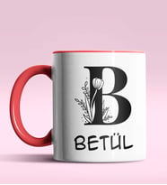 Kişiye Özel B Harfi Romantik Tasarım Siyah Renk Kupa (Kırmızı)