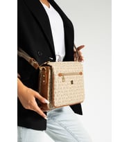 Just Polo Kadın Üç Bölmeli 3 Gözlü Çapraz ve Omuz Çantası 29x20cm PBU2068 (Vizon - Taba)