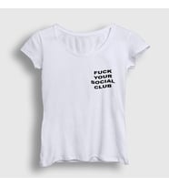 Presmono Kadın Sarı Fuck Your Social Club T-Shirt 402019tt (Beyaz)