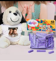 Kişiye Özel Peluş Köpek Ve Renkli Micro Blocks Lego (Mor)