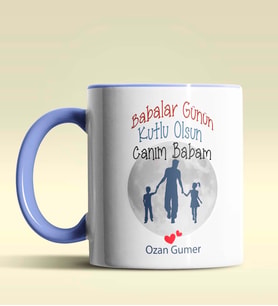 Kişiye Özel Babalar Günün Kutlu Olsun 12 Tema Siyah Kupa Bardak (Mavi)