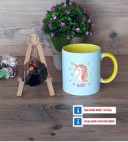 Unicorn Kupa Bardak Beyaz ve Fotoğraflı Ahşap Anahtarlık Hediye (Model 7)