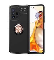 Xiaomi Mi 11T 5G Kılıf Yüzüklü Standlı Manyetik Kamera Korumalı Silikon (Siyah-Rose Gold)