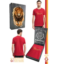 Galatasaray Orijinal Lisanslı Kırmızı Erkek T-Shirt Hediyelik Ahşap Kutulu (Sarı-Kırmızı)