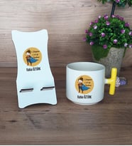 Kadın Öğretmene Hediye Hediye Sepeti Kupa Bardak T Kulplu ve Ahşap Telefon Standı Öğretmenler Günü Hediyesi (Model 5)