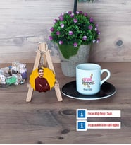 Drama Öğretmeni Türk Kahvesi Fincanı Ahşap Altlıklı ve Fotoğraflı Ahşap Anahtarlık Hediye (Model 7)