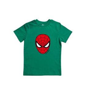 Spiderman baskılı örümcek adam pamuklu penye kumaş yazlık çocuk tişört (Yeşil)