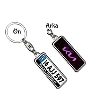 Kişiye Özel Kia Simli Violet Logo Tema Plaka Anahtarlık (Gümüş)
