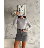 noa&noa University Yazılı Fermuarlı Yaka Crop Sweatshirt (Gri)