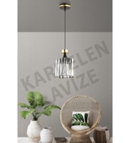 Siyah Tekli Sarkıt  Kristal Taşlı Aşağı Bakan Lüks Avize (Siyah-Sarı)