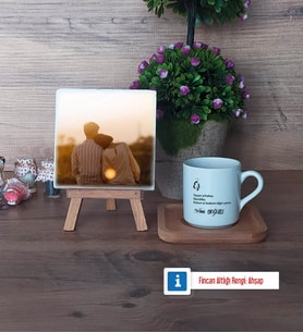 Eşe Hediye Fotoğraflı Dekoratif Taş, Ahşap Altlıklı Türk Kahvesi Fincanı Hediye (Model 1)