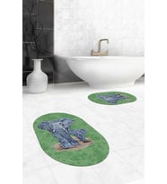 EVDEYA Dijital Yıkanabilir Modern Fil Desen İkili Banyo Halısı Paspas Oval Klozet Takımı, OKLOZET-33-GRİ, (Yeşil)