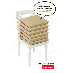 XPERMATE Fermuarlı 6'lı Sandalye Minderi Su İtici Kumaş 40x40 cm Sünger Sandalye Minderi Bağcıklı Antrasit (Bej)