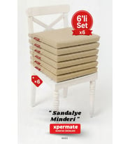 XPERMATE Fermuarlı 6'lı Sandalye Minderi Su İtici Kumaş 40x40 cm Sünger Sandalye Minderi Bağcıklı Antrasit (Bej)