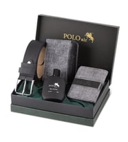 Polo Air Kutulu Erkek Parfüm Kemer Cüzdan Kartlık Seti PM-10 (Gri)