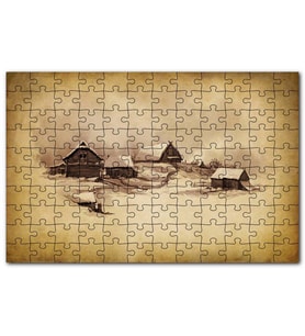 Cakapuzzle Sarı Zeminde Ahşap Çiftlik Evleri Görseli Puzzle Yapboz MDF (Ahşap) (255 Parça)