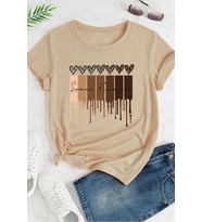 Unisex Leopar Kalp Baskılı Oversize T-shirt (Bej)