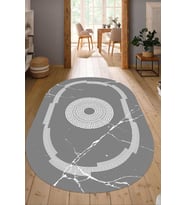 Dijital Baskılı Kaymaz Taban Yıkanabilir Oval Salon Halısı Mutfak Halısı Yolluk NDO-SD-593 (Gri)