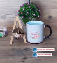 İsme Özel İsim Yazılı Kupa Bardak Beyaz ve Fotoğraflı Ahşap Anahtarlık Hediye (Model 9)