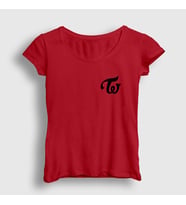 Presmono Kadın Sarı Logo K-Pop Twice T-Shirt 280573tt (Kırmızı)