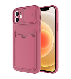 Uyumlu Model Apple iPhone 12 Kılıf Kartlıklı Lens Kapatmalı Kapak (Koyu Mor)
