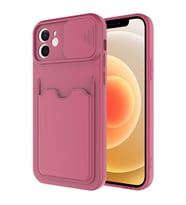 Uyumlu Model Apple iPhone 12 Kılıf Kartlıklı Lens Kapatmalı Kapak (Koyu Mor)