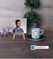 Yılbaşı Hediyesi Fotoğraflı Dekoratif Taş, Ahşap Altlıklı Türk Kahvesi Fincanı Hediye (Model 7)