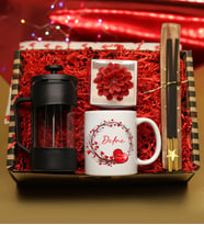 Kişiye Özel Fotoğraflı Kupa Bardak & Filtre Kahve ve Bitki Çayı Demliği French Press & Dekoratif Mum & Tütsü Tabağı & Tütsü Hediye Seti (Kırmızı)