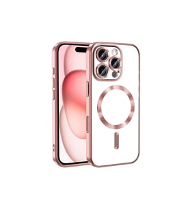 Apple iPhone 16 Pro Max Kılıf Kamera Lens Korumalı Renkli Magsafe Şeffaf Silikon Kapak (Rose - Gold)