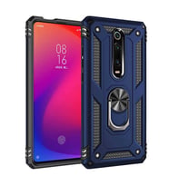 Xiaomi Mi 9T Uyumlu Kılıf Standlı Manyetik Yüzüklü Military Magnetic Ring Polycarbonate and TPU Case (Lacivert)