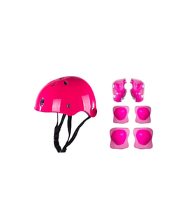 Çocuk Kemik Kask Dizlik Dirseklik Koruyucu Set (Pembe)