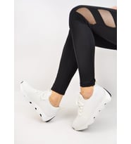 Günlük Kadın Sneaker Spor Ayakkabı Bağcıklı Triko Tırtıklı Kalın Taban Esnek 300 (Beyaz-Turuncu)