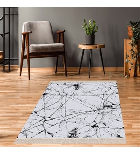 Mermer Desenli Dijital Baskı Yıkanabilir Kaymaz Taban Salon Halı ve Yolluk (Açık Gri)