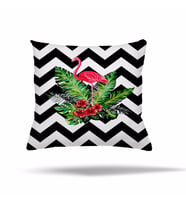 Geometrik Flamingo Çiçek Desen Gizli Fermuarlı Yastık Kılıfı Kırlent Kılıfı Koltuk Yastık Kılıfı  (Beyaz-Siyah)