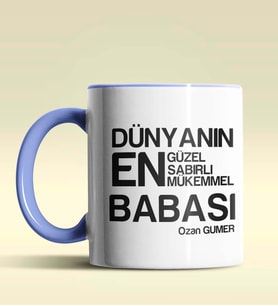 Kişiye Özel Dünyanın En En En Babası 2 Temalı Siyah Kupa Bardak (Mavi)
